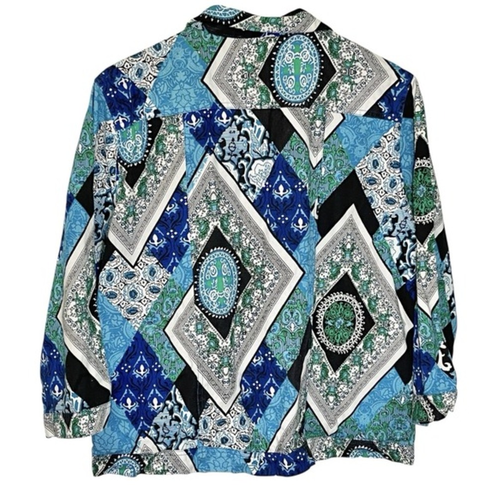 Choices‎ L Blue Patchwork Button Front Jacket Sequin Embellished Boho Eclectic - Picture 2 of 8